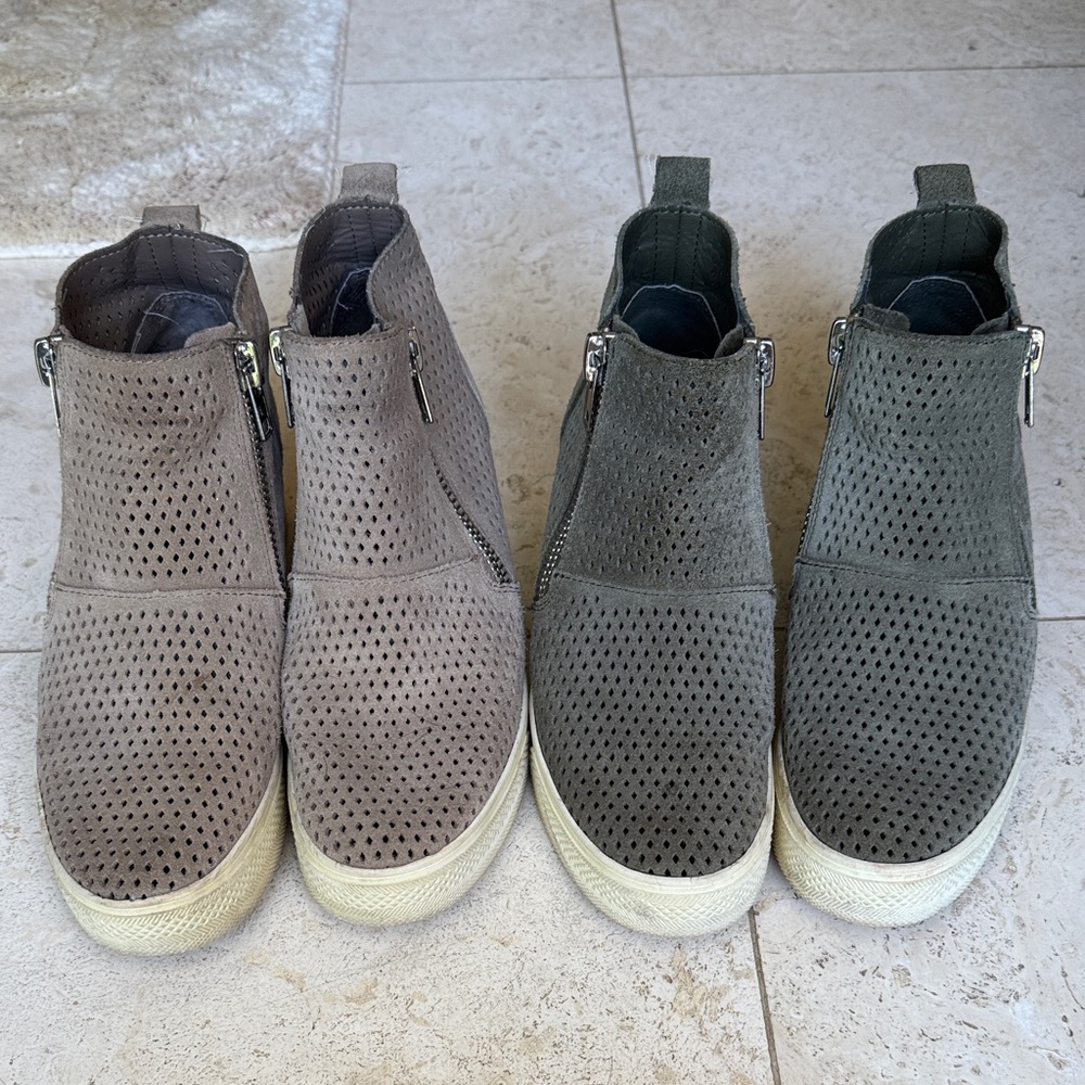 Steve Madden Perforated Wedge Sneakers - Taupe and Olive